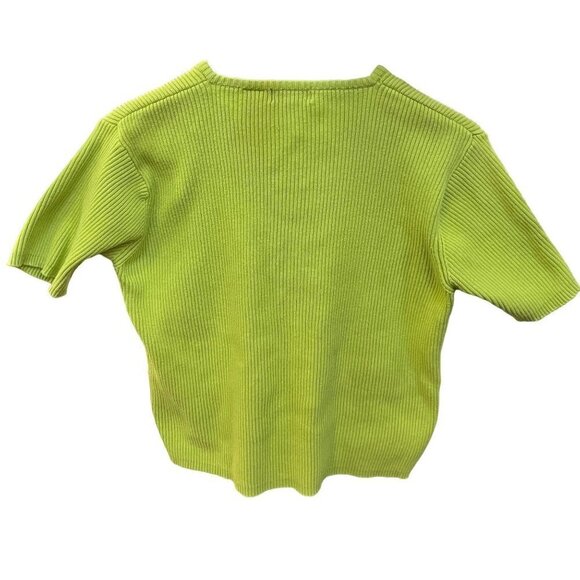 Northwestblue Womens Casual Green Cable Knit Top Short Sleeve Size L - Picture 2 of 4